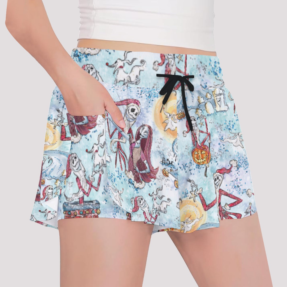 Santa Jack with Sally & Ghost DogZero - Girls’ Flowy Pocket Shorts