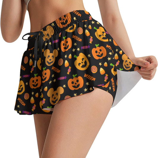 Cheerful Pumpkin Mouse Halloween - Women's Flowy Pocket Shorts