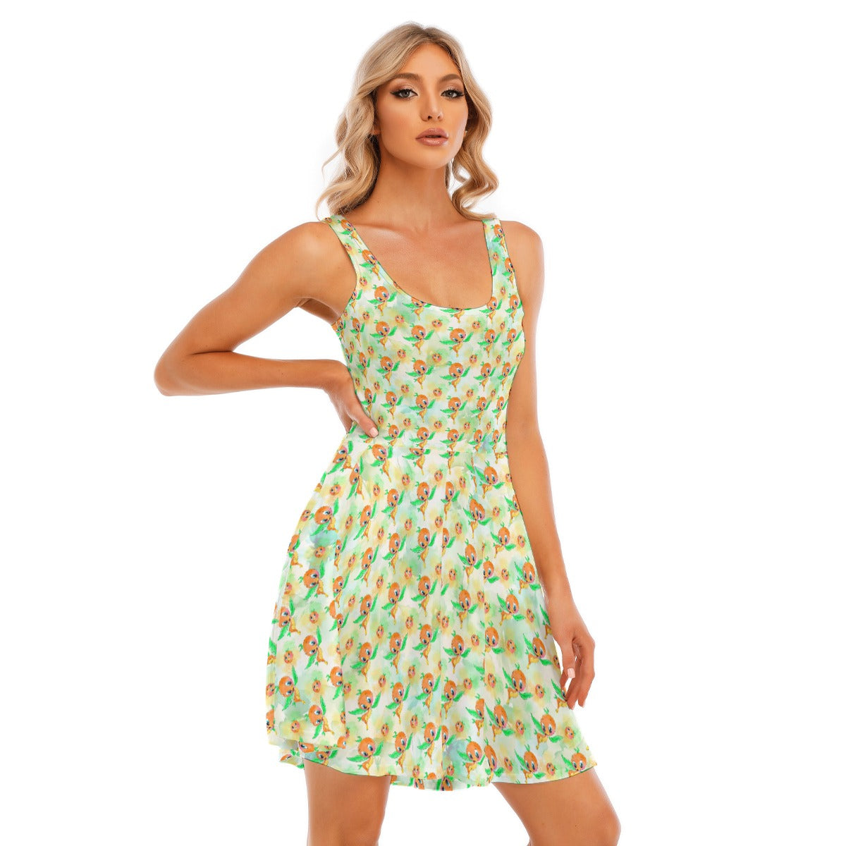 Sunny Citrus Thoughts - Women's Sleeveless Pocket Skater Dress