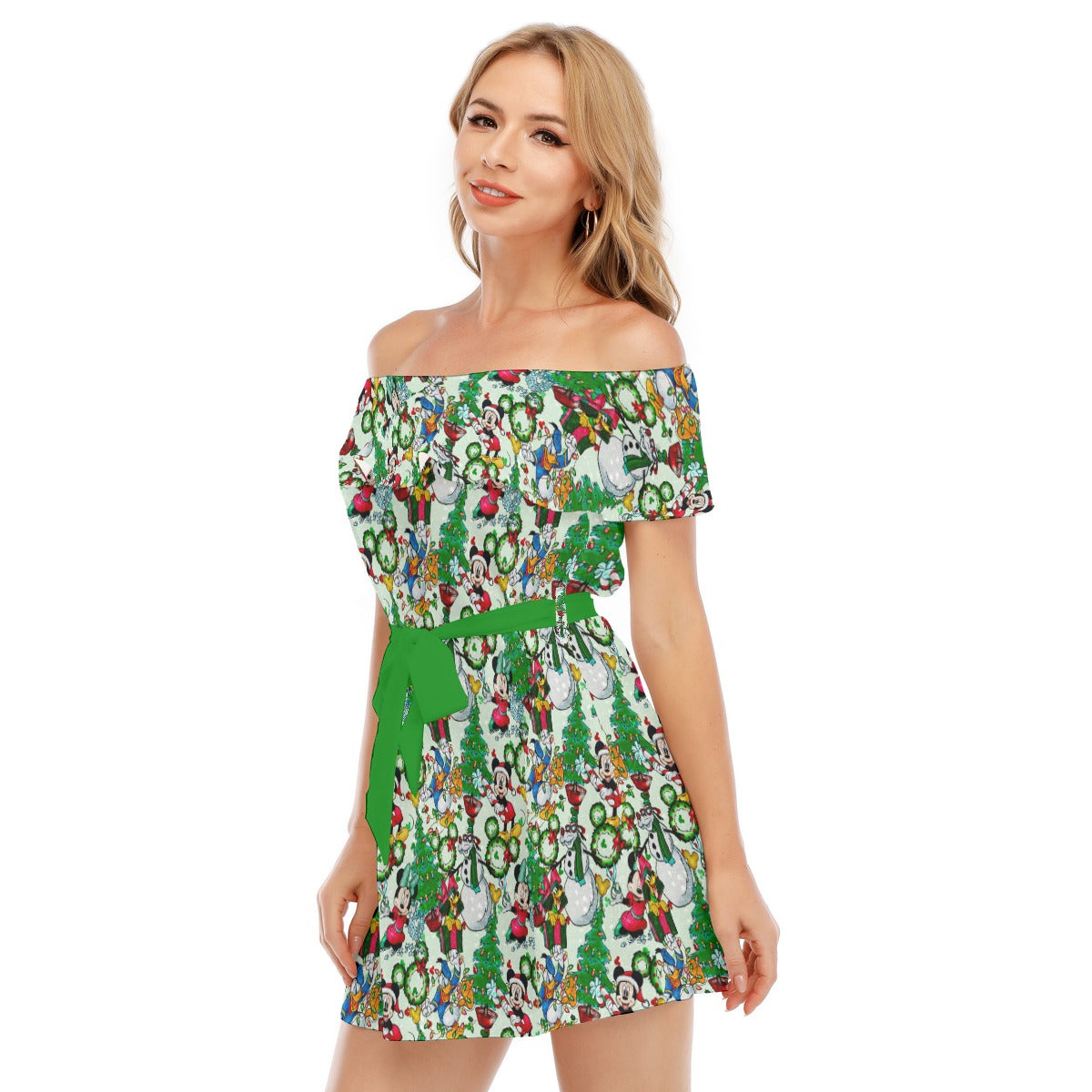 Mouse Friends Christmas Decorations - Women's Off-shoulder Ruffle Dress
