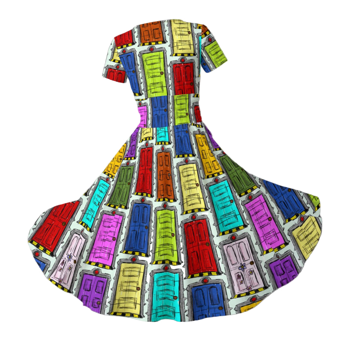 Sketchy Scare Doors - Women's V-Neck Ruched Midi Dress