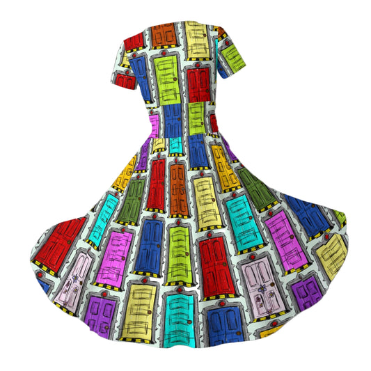 Sketchy Scare Doors - Women's V-Neck Ruched Midi Dress