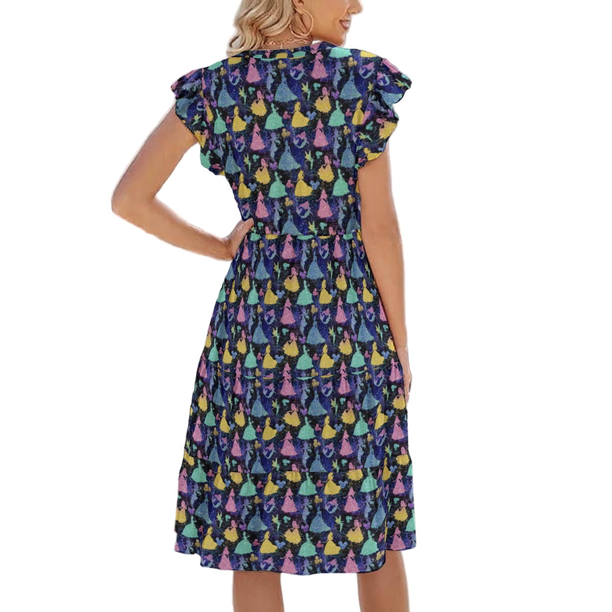 Princess Glitter Silhouettes - Women's Tiered Pocket Midi Dress