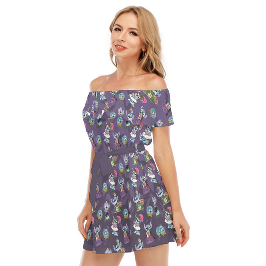 Haunted Alien Portraits - Women's Off-shoulder Ruffle Dress