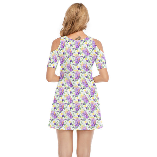 Zest Of The Fest Violet Lemonade - Women's Cold Shoulder Cotton Dress