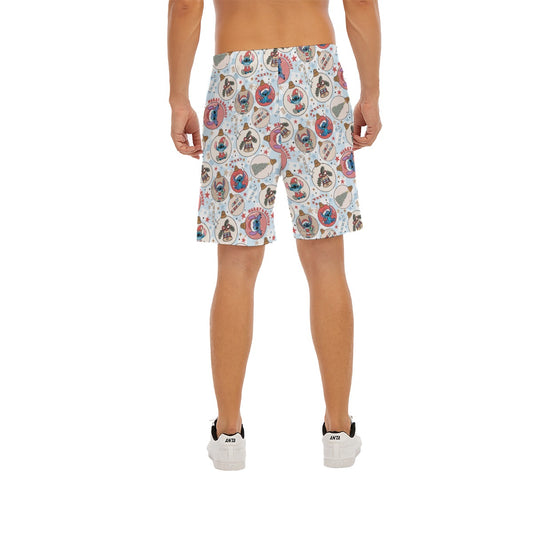 Festive Elf and Ornament Fun - Men’s Pocket Beach Shorts