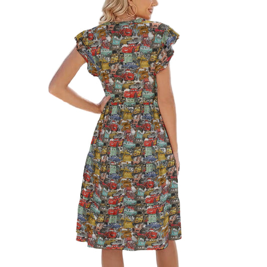 Racing Legends Sketch - Women's Tiered Pocket Midi Dress
