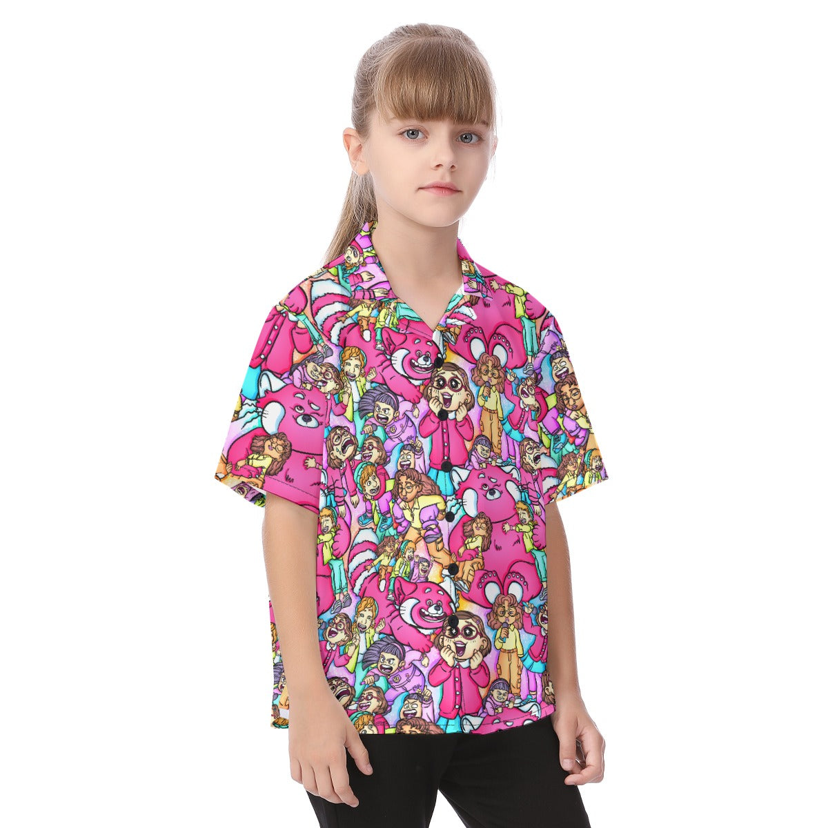 Red Panda Chaos Scenes - Kid's Hawaiian Button Up Shirt