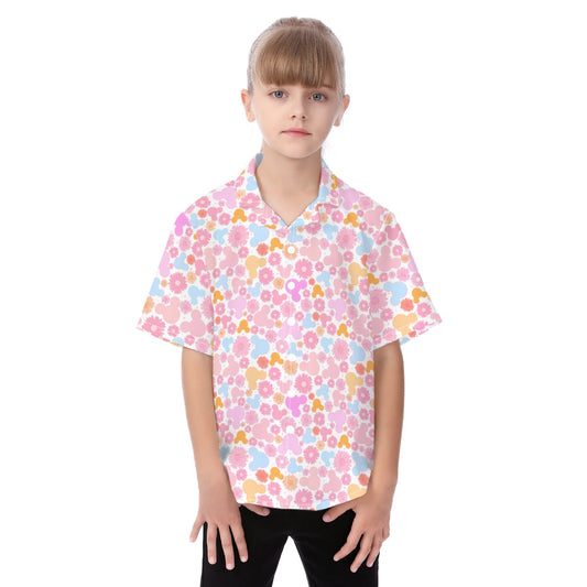 Retro Floral Mouse - Kid's Hawaiian Button Up Shirt