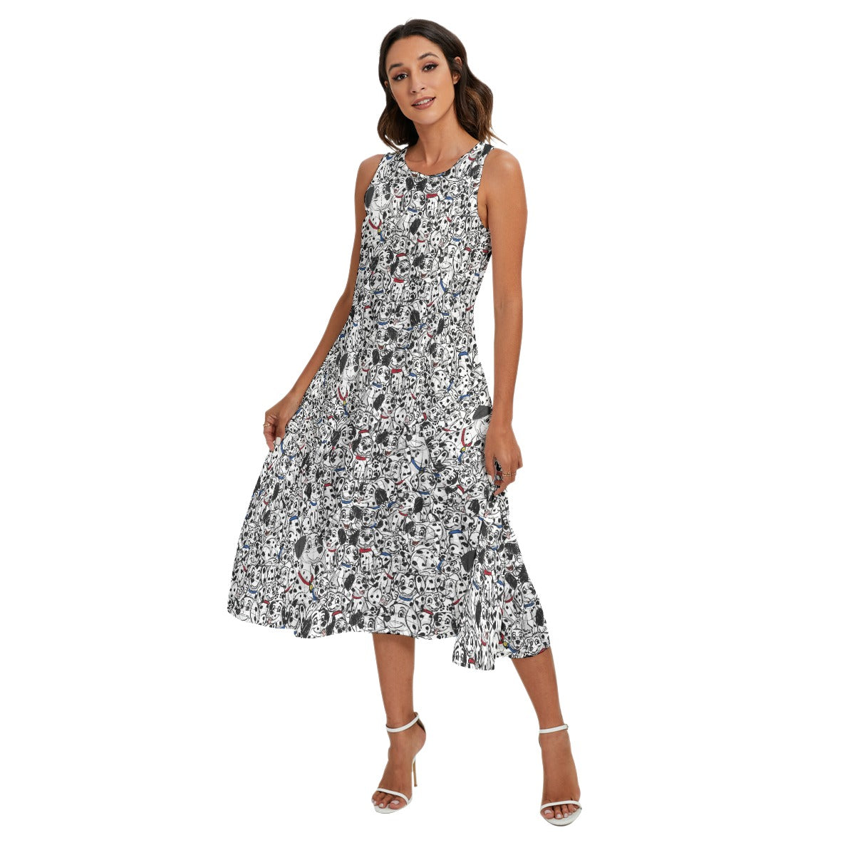 Sketchy Spotted Puppies - Women’s Diagonal Pocket Midi Dress