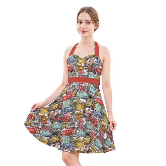 Racing Legends Sketch - Women's Halter Vintage Pocket Dress