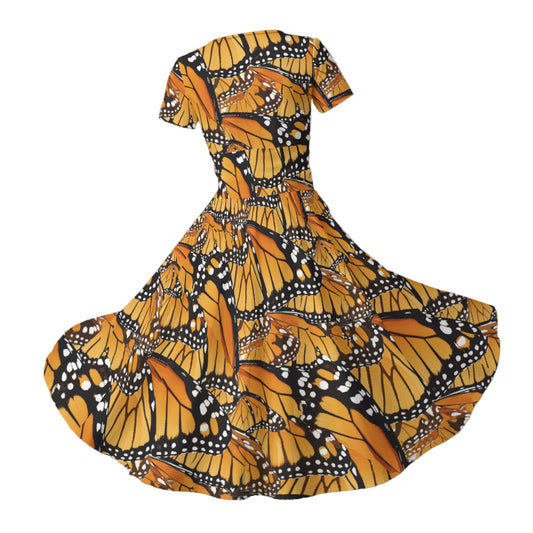 Animal Print - Monarch Butterfly - Women's V-Neck Ruched Midi Dress