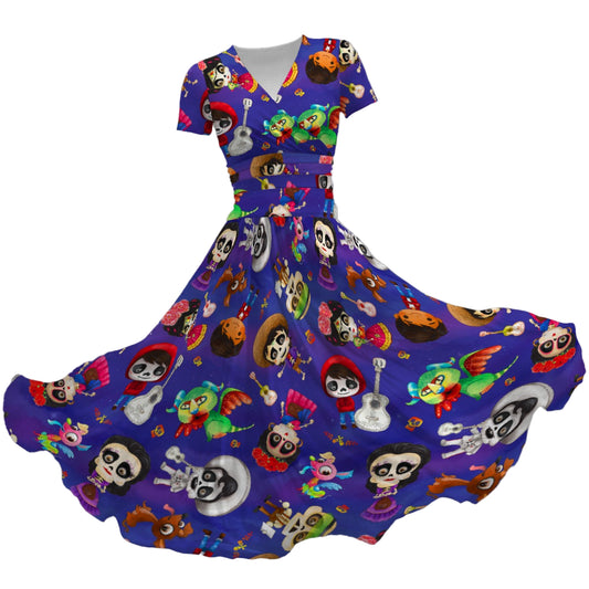 Poco Loco Día de Muertos - Women's V-Neck Ruched Midi Dress