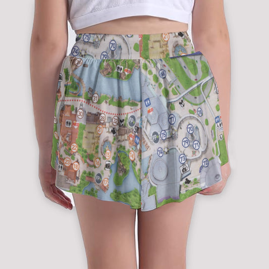 Vibrant Fantasy Park Map - Girls’ Flowy Pocket Shorts