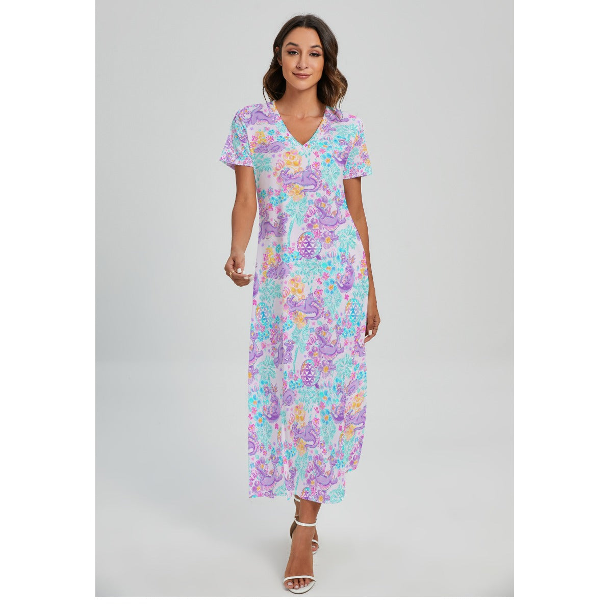 Purple Dragon Flower Power - Women's V-Neck Side Split Maxi Dress