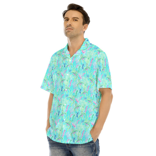Neon Floral Baby Turtle - Men's Hawaiian Button Up Shirt