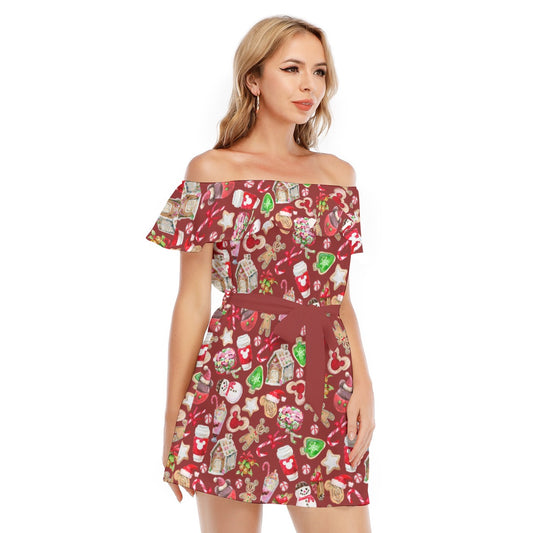 Christmas Snack Goals - Women's Off-shoulder Ruffle Dress