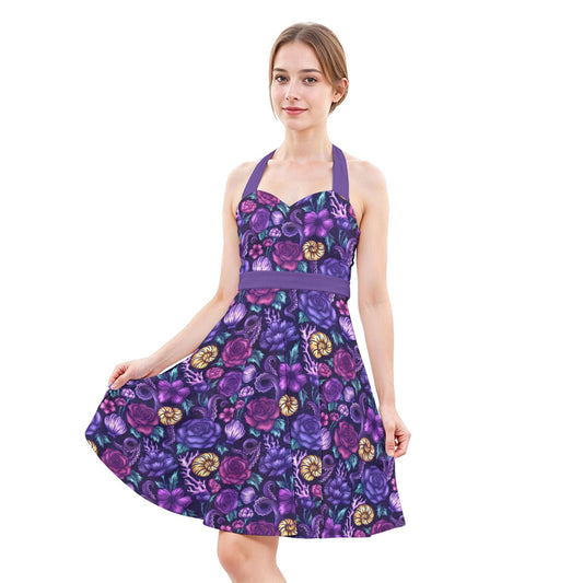 Fairytale Florals – Dark Sea Witch - Women's Halter Vintage Pocket Dress
