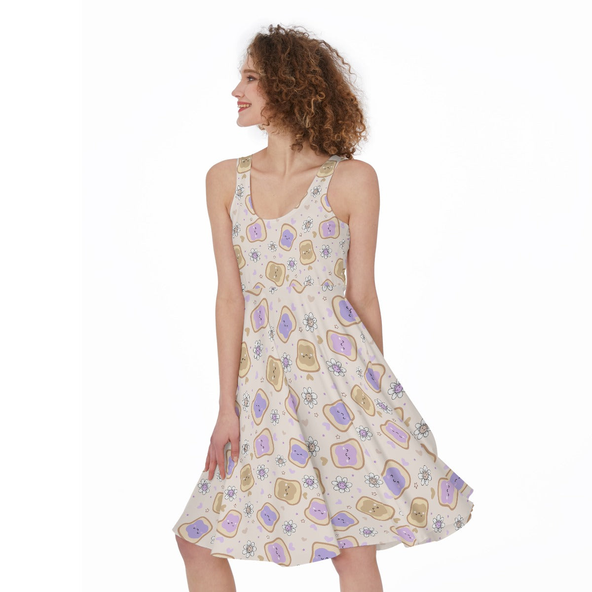 Kawaii Peanut Butter and Jelly Sandwiches - Pocket Midi Skater Dress