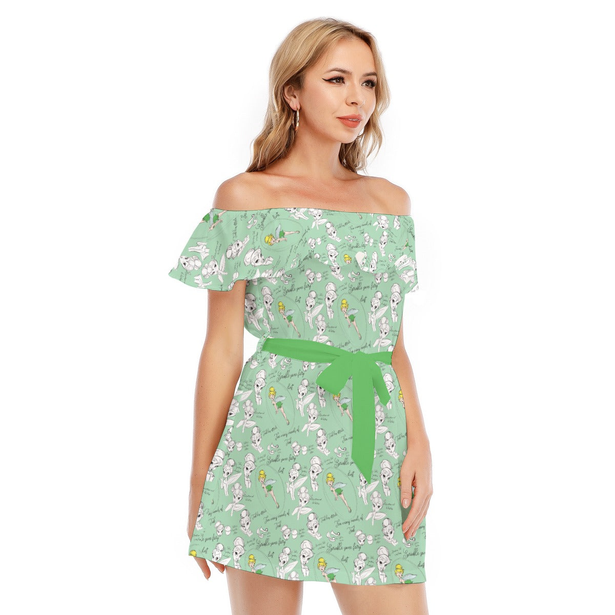 Drawing Pixie Fairy - Women's Off-shoulder Ruffle Dress