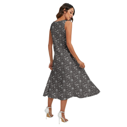 Monochrome Theme Park Icons - Women’s Diagonal Pocket Midi Dress