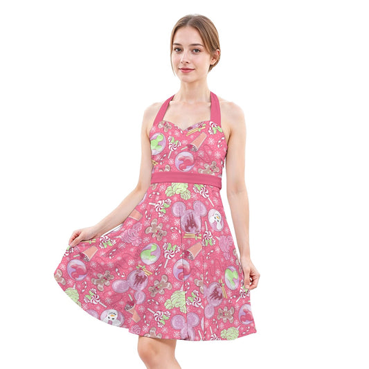 Winter Mouse Snacks & Balloons - Women's Halter Vintage Pocket Dress