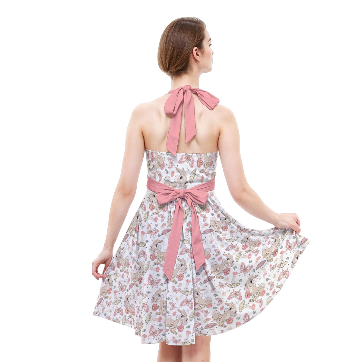 Woodland Bunny Cottagecore - Women's Halter Vintage Pocket Dress