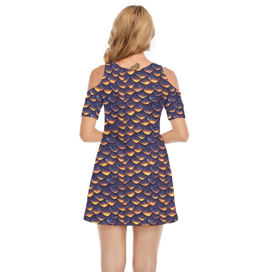 Animal Print - Dragon - Women's Cold Shoulder Cotton Dress