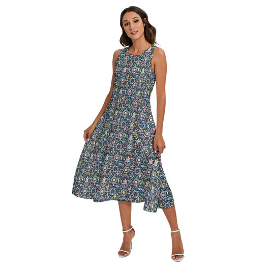 Garden Whimsy - Winnie The Pooh - Women’s Diagonal Pocket Midi Dress