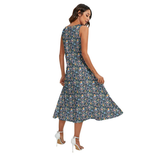 Garden Whimsy - Winnie The Pooh - Women’s Diagonal Pocket Midi Dress