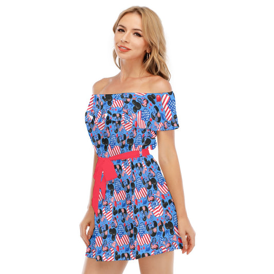Mouse Fourth of July Celebration - Women's Off-shoulder Ruffle Dress