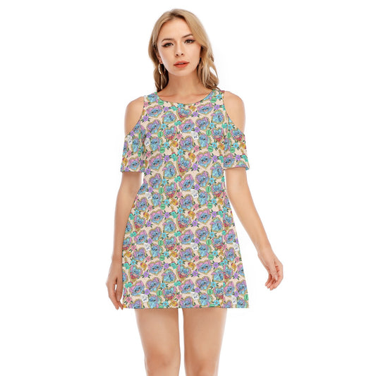 Tattoo Hearts Island Mischief - Women's Cold Shoulder Cotton Dress