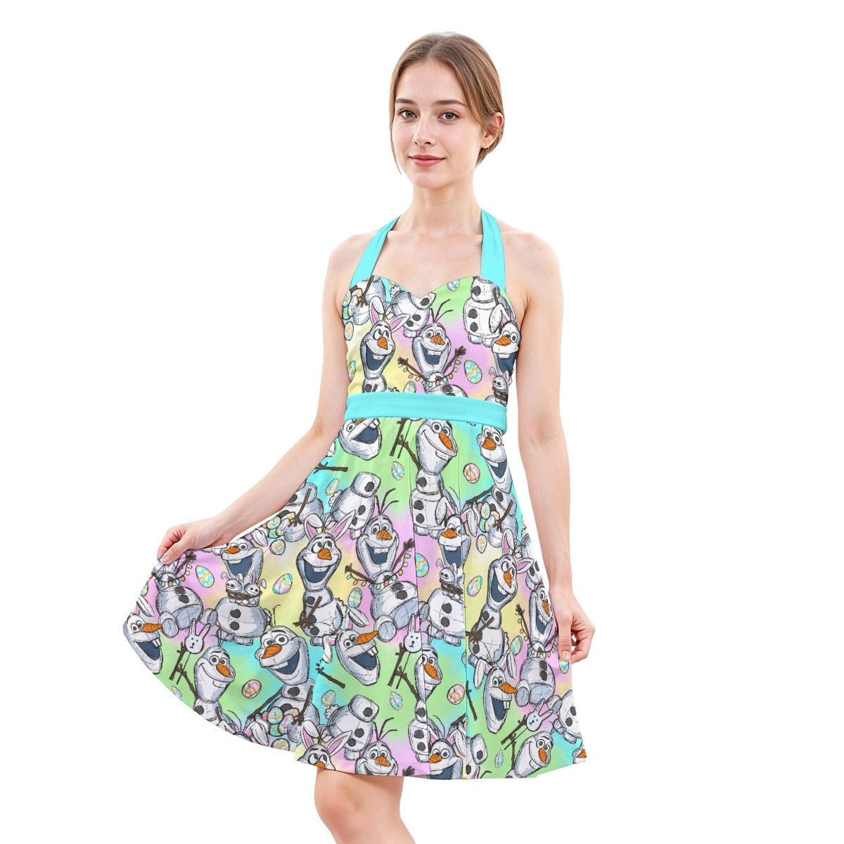 Sketched Snowman Easter - Women's Halter Vintage Pocket Dress