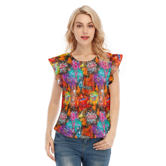 Watercolor Racing Adventure - Women’s Flutter Sleeve Top