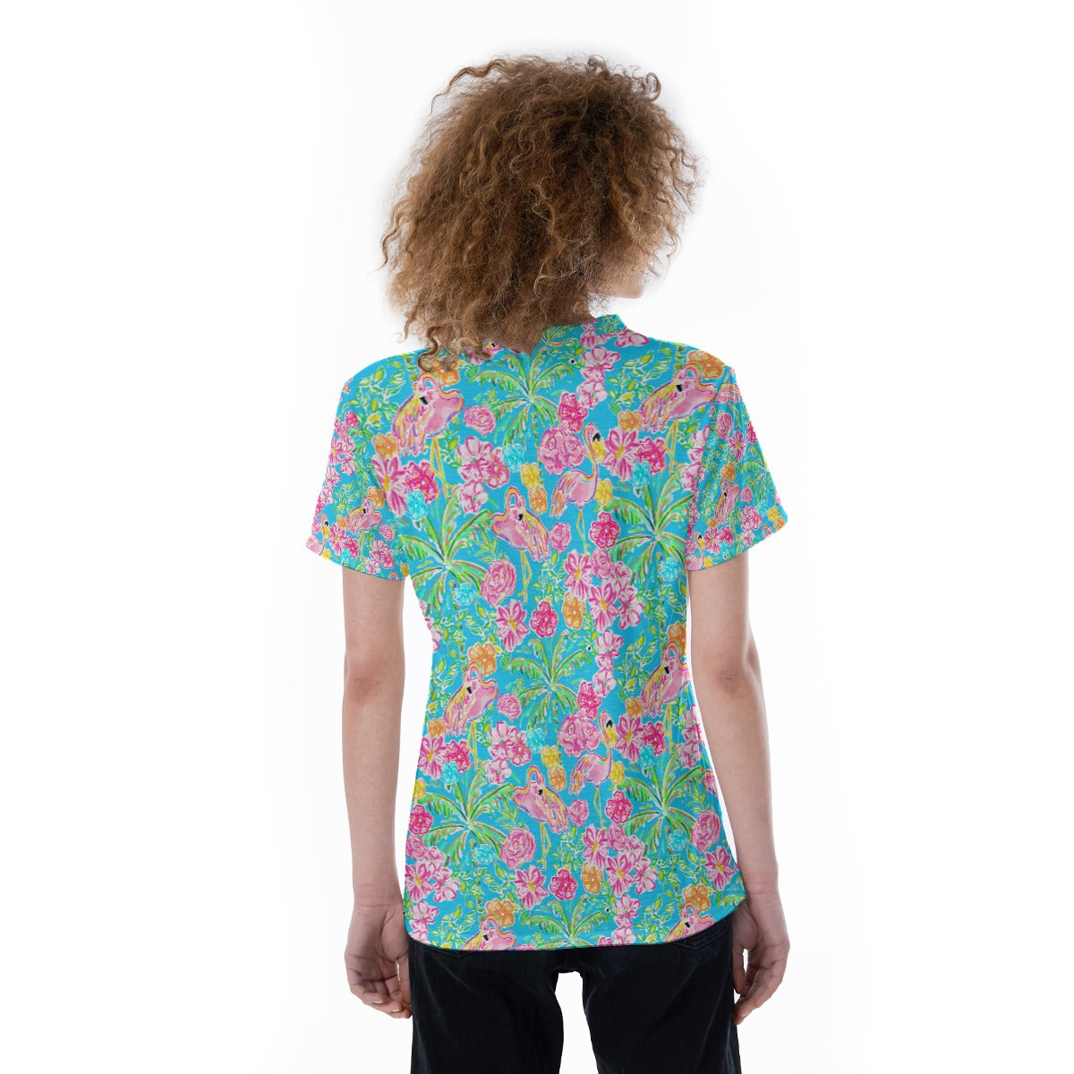 Flamingo Fiesta - Women's Short Sleeve V-Neck T-Shirt