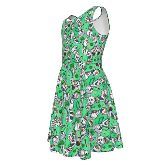 Sketched Snowman St. Patrick’s Day - Kid's Sleeveless Skater Dress
