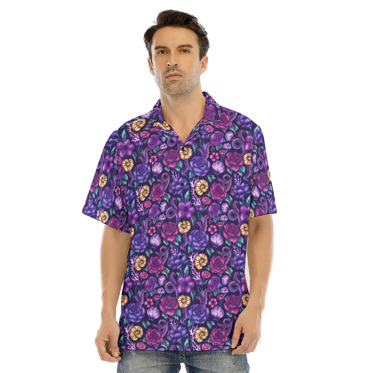 Fairytale Florals – Dark Sea Witch - Men's Hawaiian Button Up Shirt