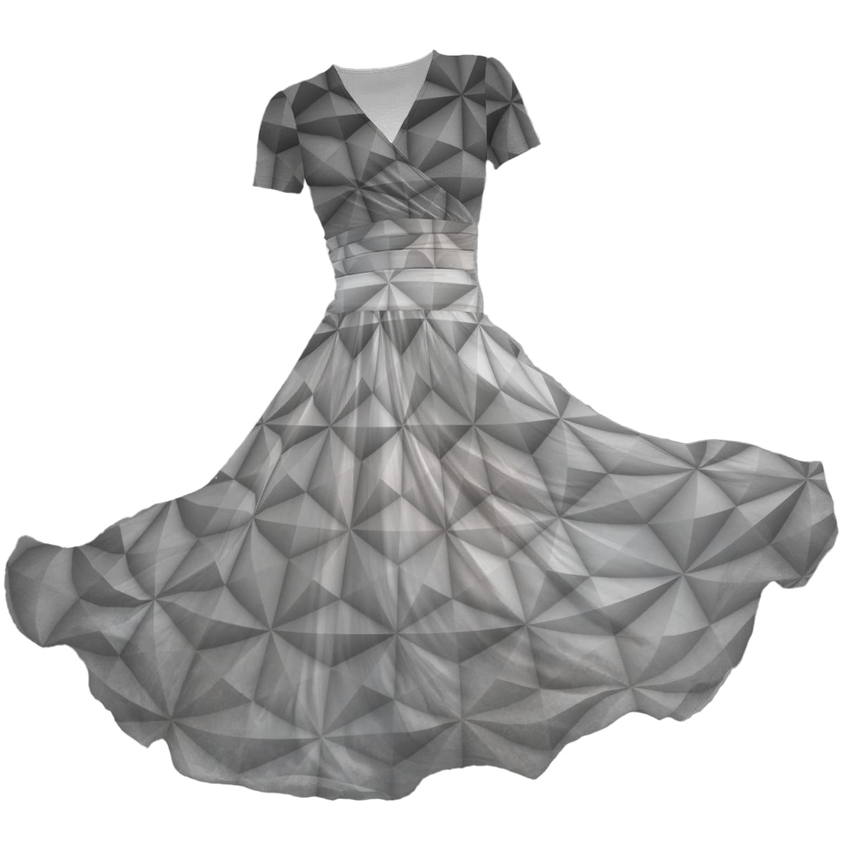 Geometric Silver Sphere - Women's V-Neck Ruched Midi Dress