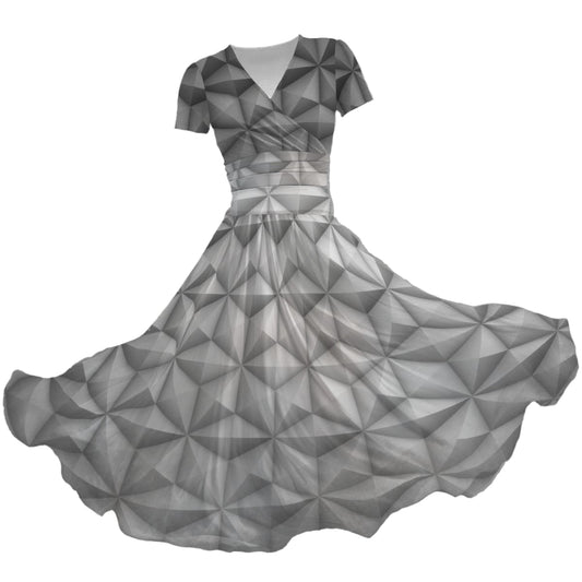 Geometric Silver Sphere - Women's V-Neck Ruched Midi Dress
