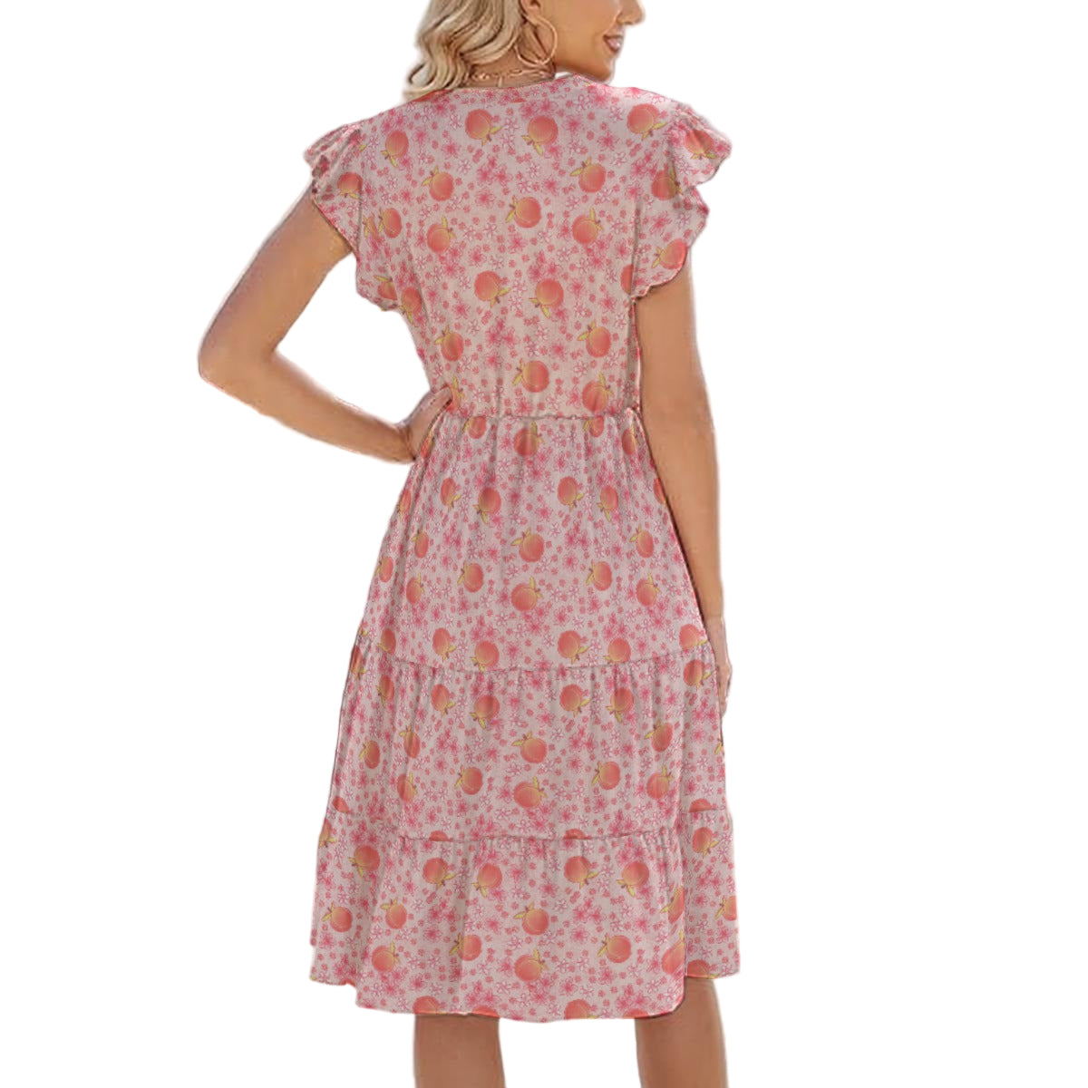 Summer Fruits - Peaches - Women's Tiered Pocket Midi Dress