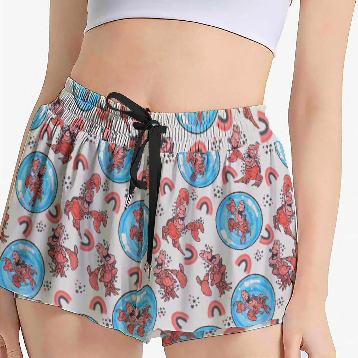 Joyful Crab by the Sea - Women's Flowy Pocket Shorts