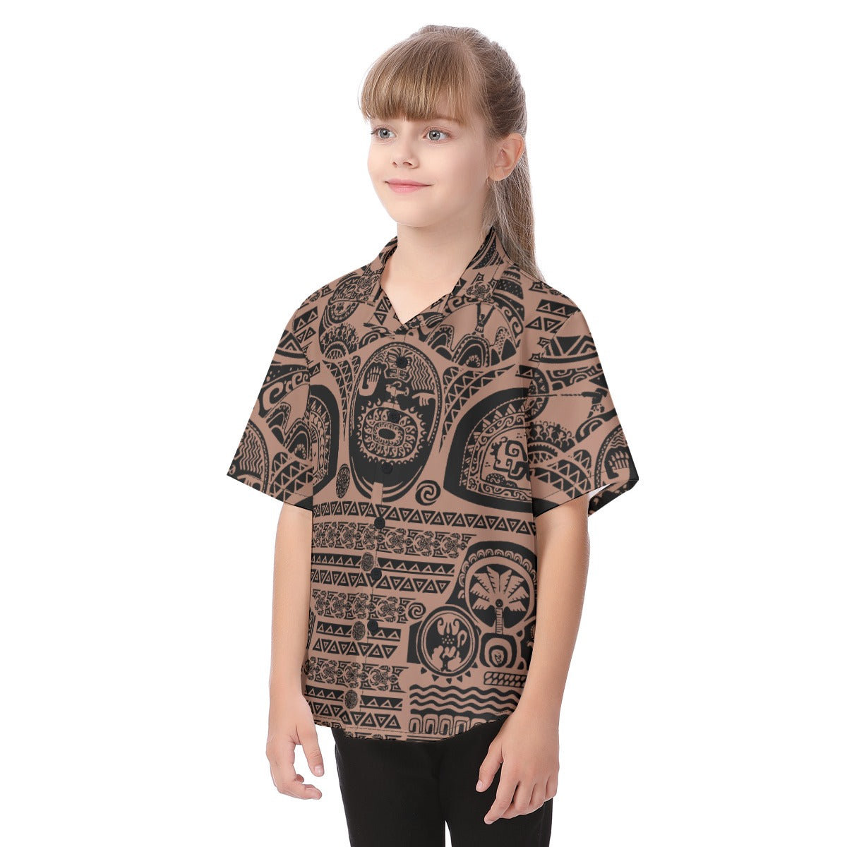 Polynesian Tattoo Motifs - Kid's Hawaiian Button Up Shirt
