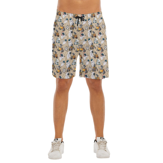 Robot Romance Sketched - Men’s Pocket Beach Shorts