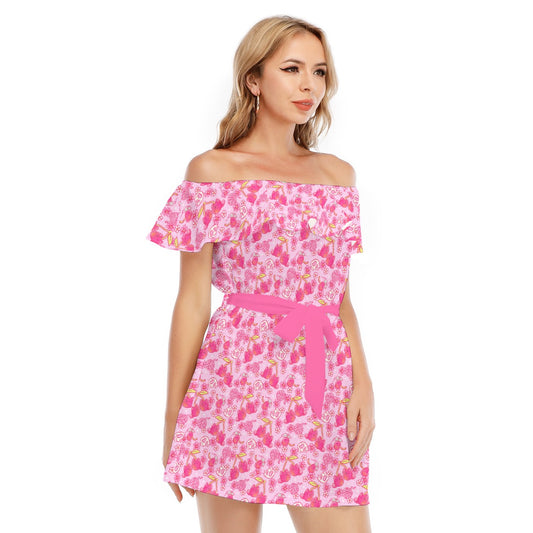 Fruitimals - Cherry Kittens - Women's Off-shoulder Ruffle Dress