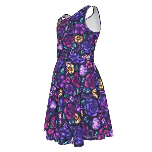 Fairytale Florals - Ursula Inspired - Kid's Sleeveless Skater Dress