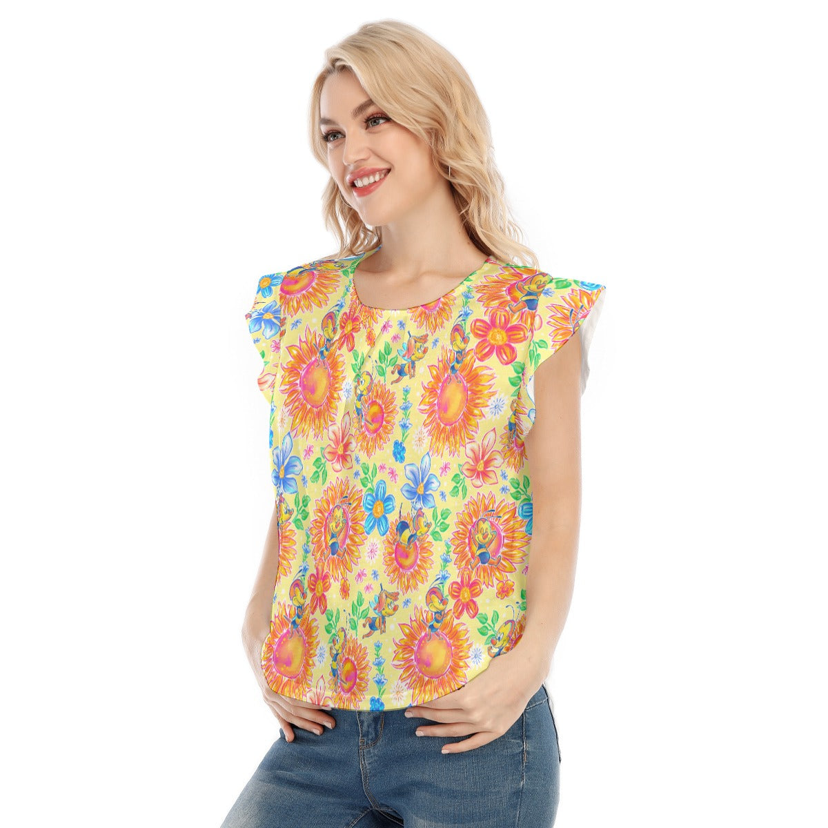 Buzzing Garden Buddy - Women’s Flutter Sleeve Top