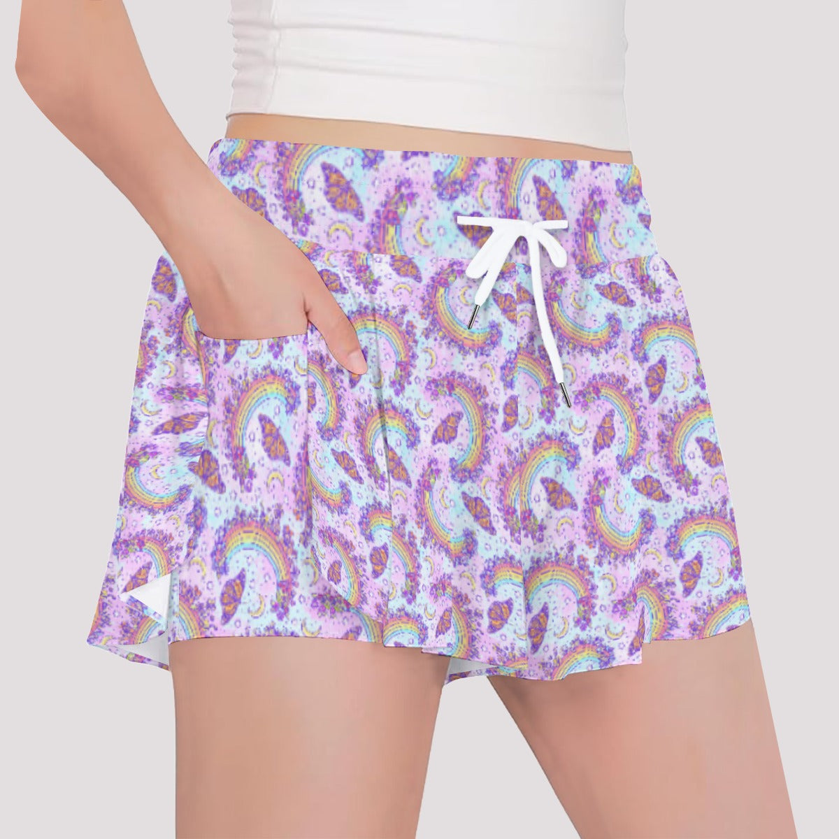 Monarch Butterflies & Rainbows - Girls’ Flowy Pocket Shorts