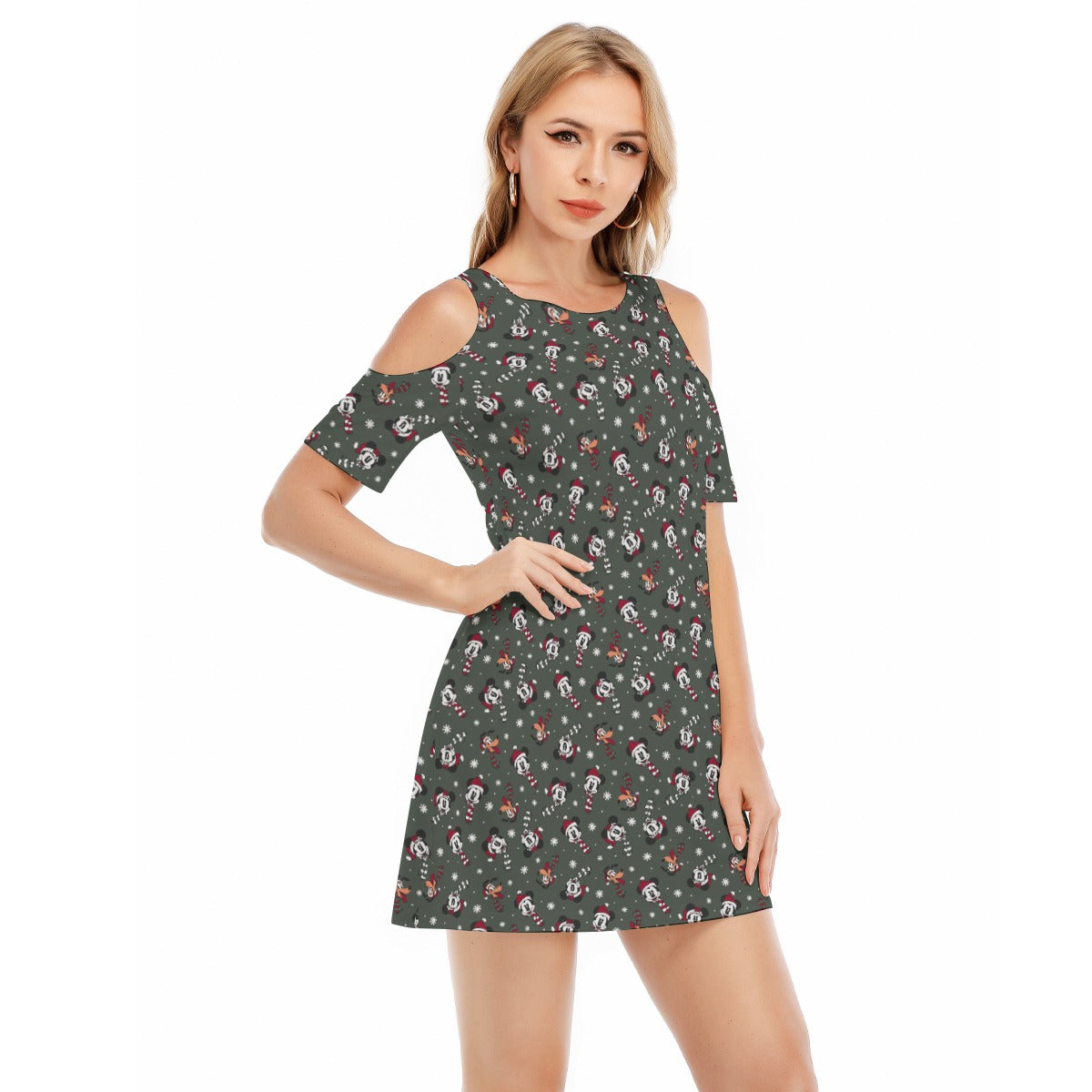 Vintage Holiday Friends - Women's Cold Shoulder Cotton Dress