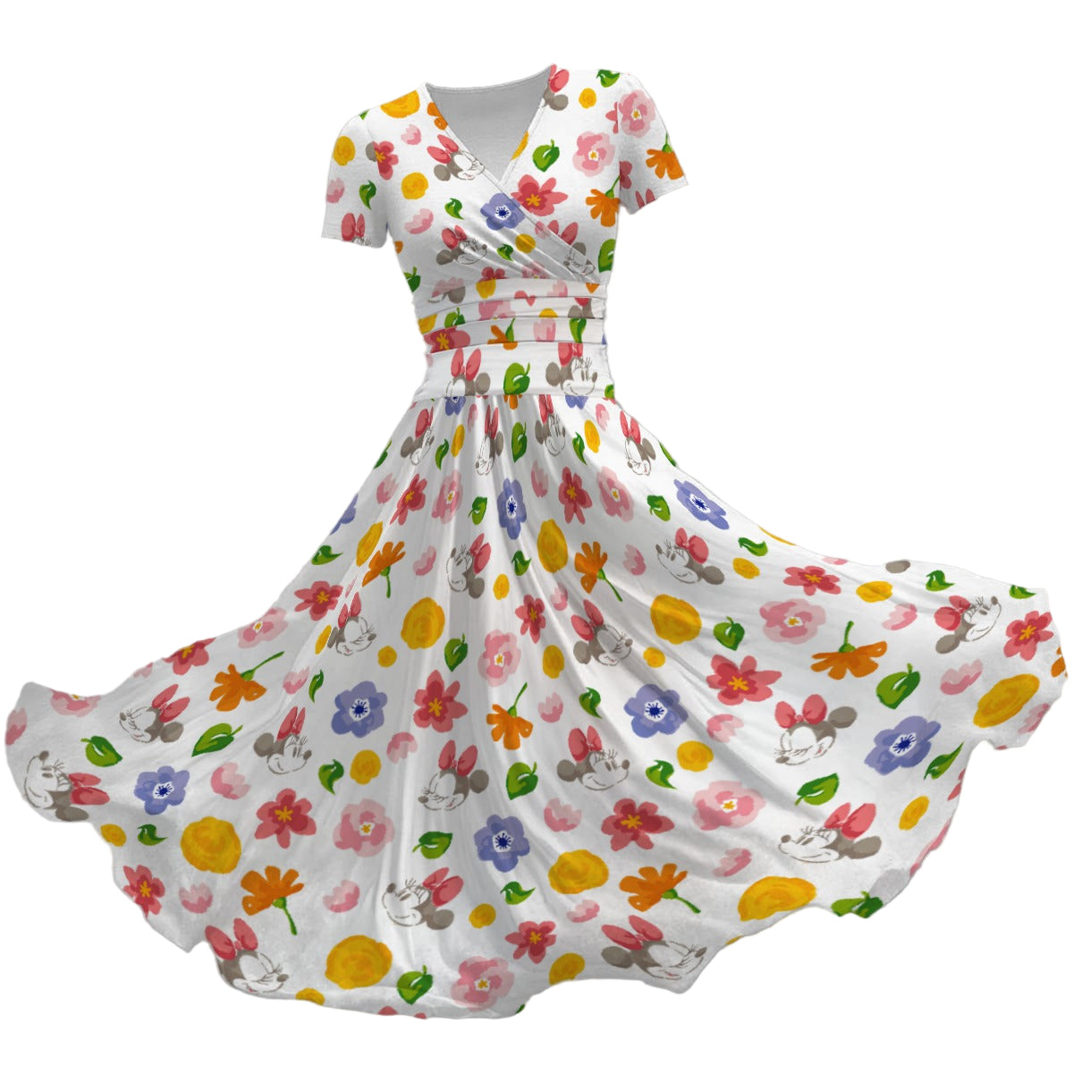 Floral Friends Springtime - Women's V-Neck Ruched Midi Dress