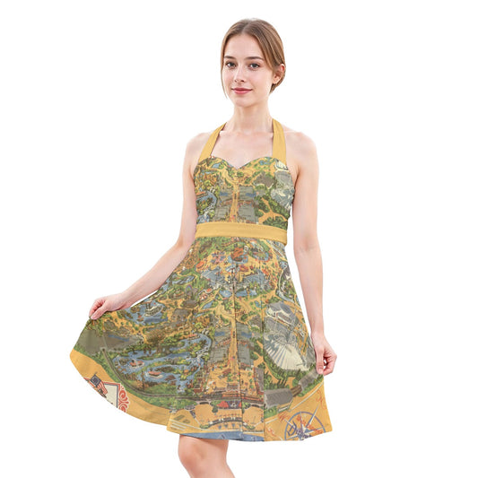 Vintage Theme Park Map - Women's Halter Vintage Pocket Dress